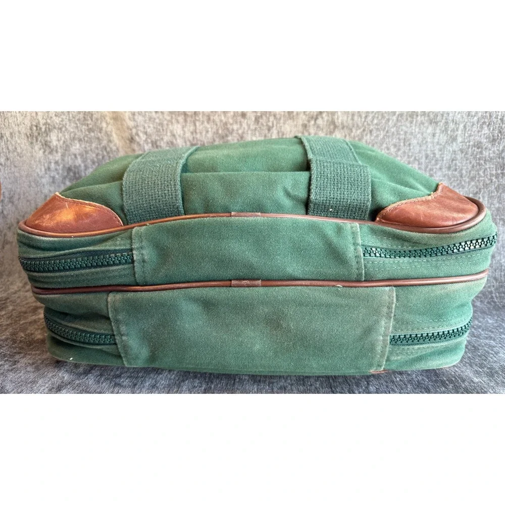 Vintage Lands' End Green Canvas Leather Trim Travel Duffle Bag Luggage Briefcase